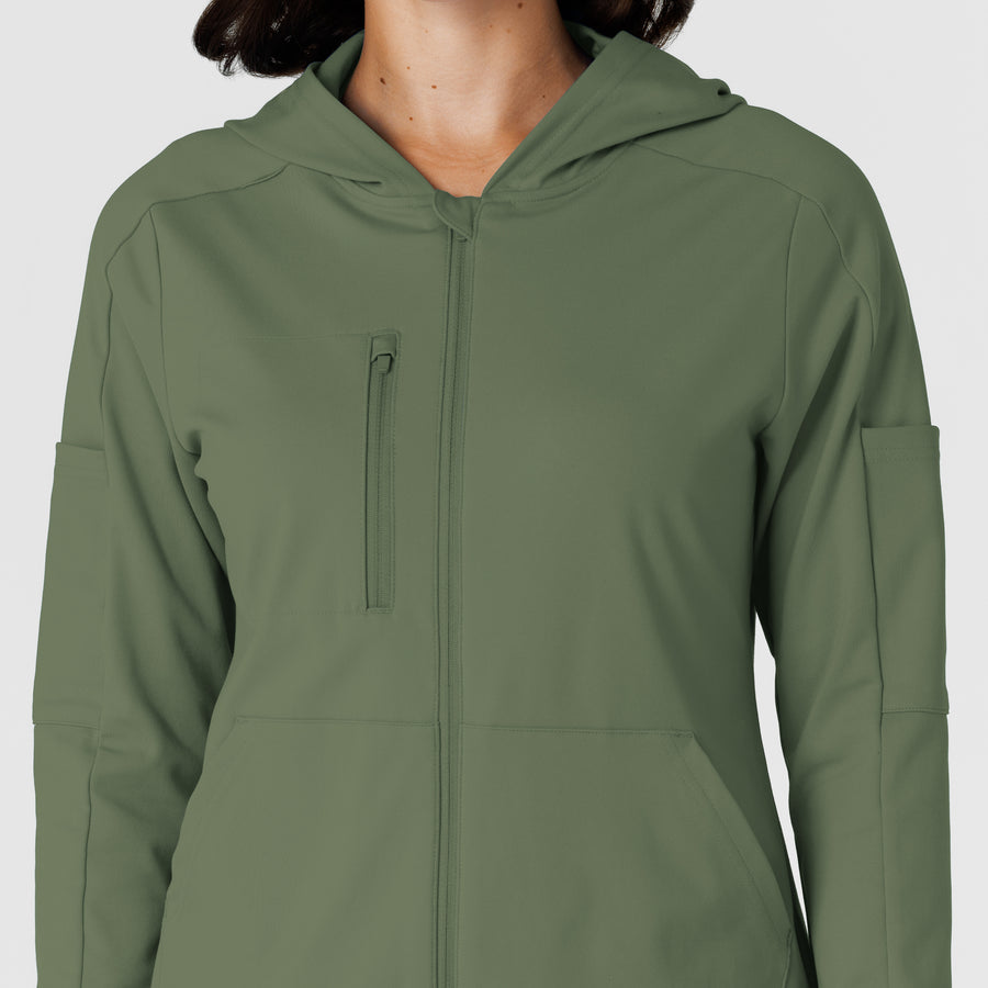 RENEW Knit Women’s Zip Hoodie Olive front detail