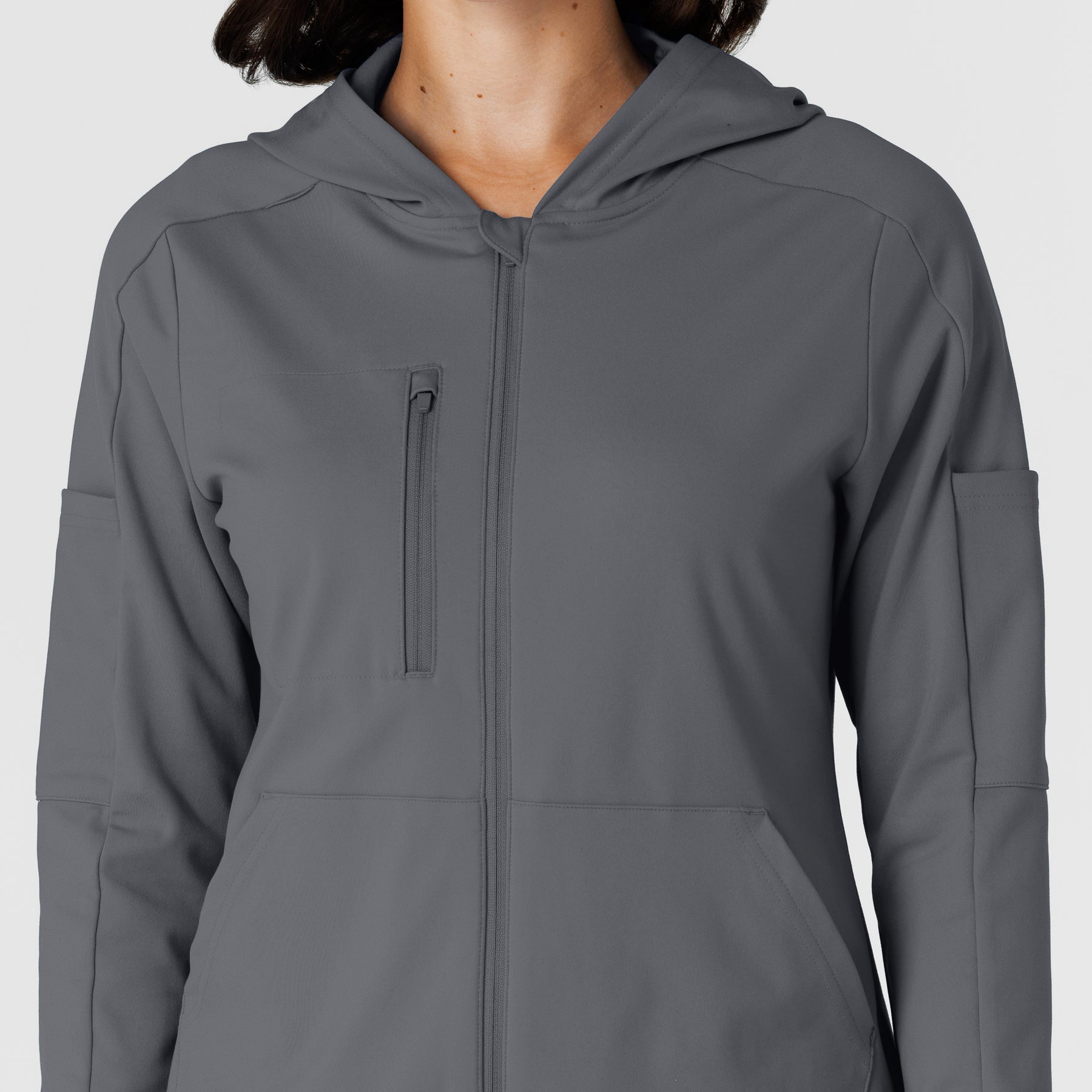 RENEW Knit Women’s Zip Hoodie Pewter front detail