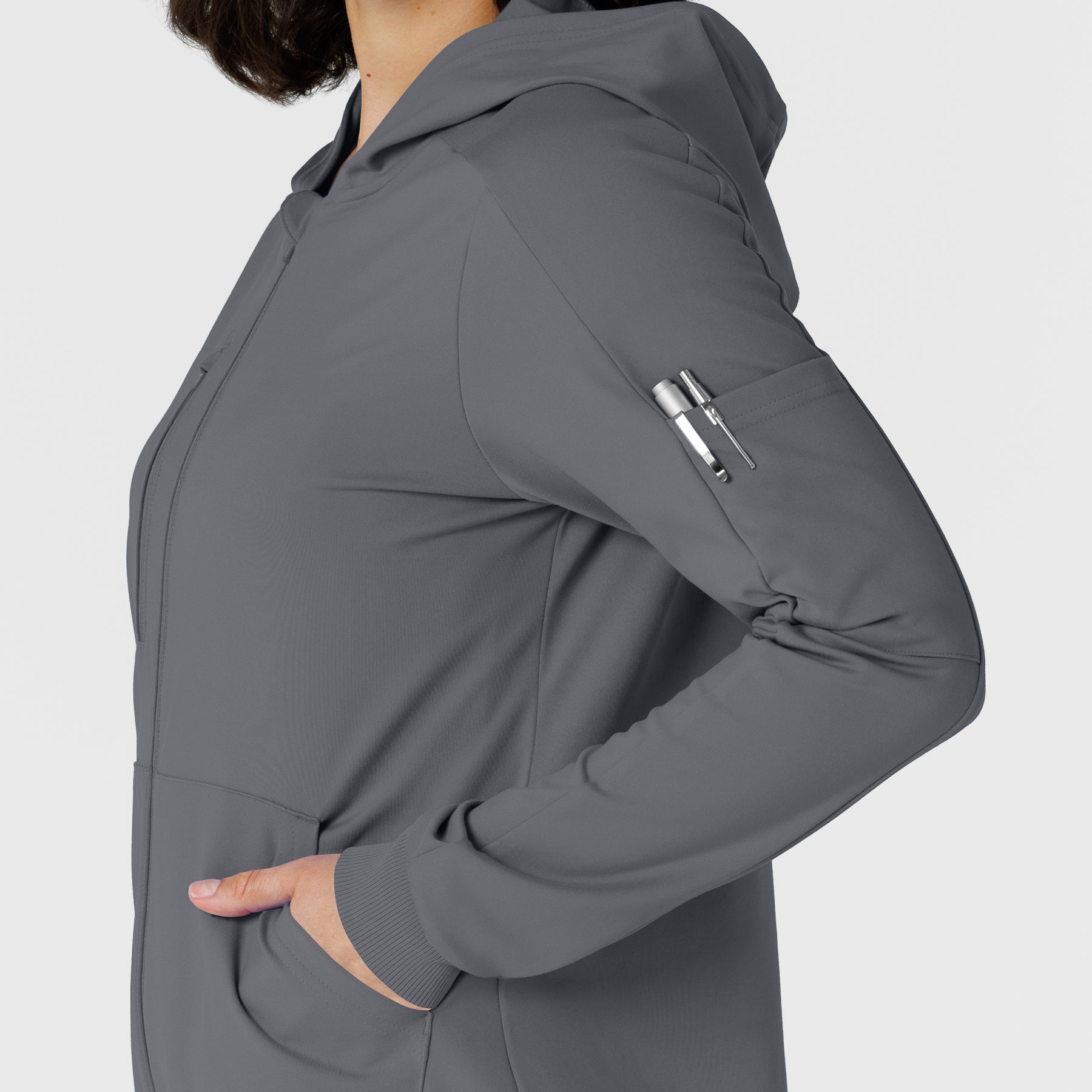 RENEW Knit Women’s Zip Hoodie Pewter back detail