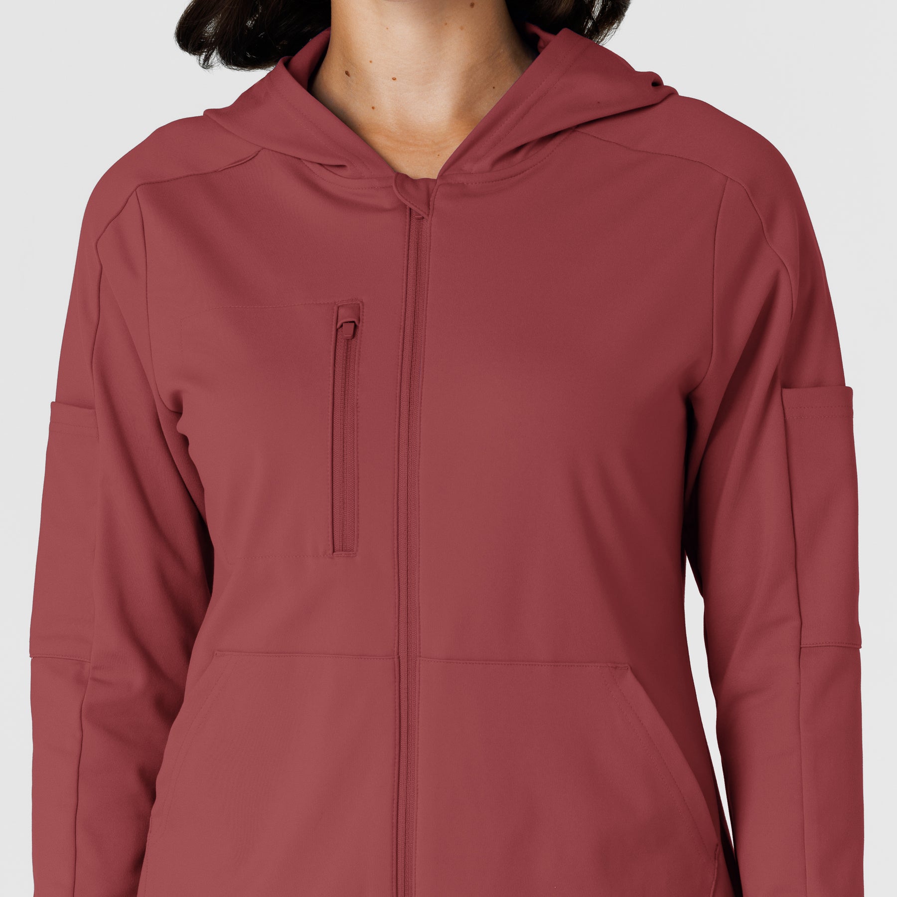 RENEW Knit Women’s Zip Hoodie Ruby front detail