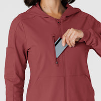 RENEW Knit Women’s Zip Hoodie Ruby hemline detail