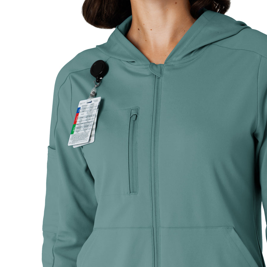 RENEW Knit Women’s Zip Hoodie Vintage Teal side detail 1
