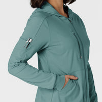 RENEW Knit Women’s Zip Hoodie Vintage Teal side detail 2