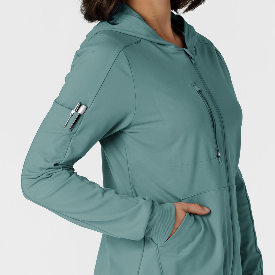 RENEW Knit Women’s Zip Hoodie Vintage Teal side detail 2