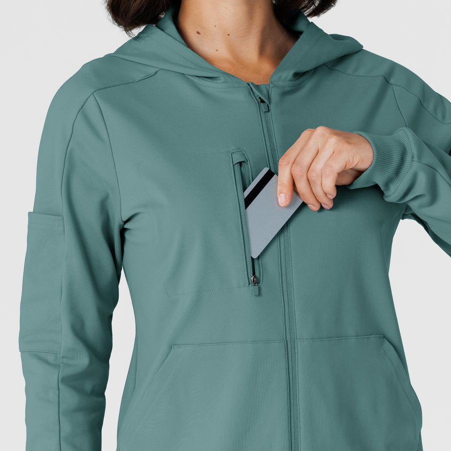RENEW Knit Women’s Zip Hoodie Vintage Teal hemline detail