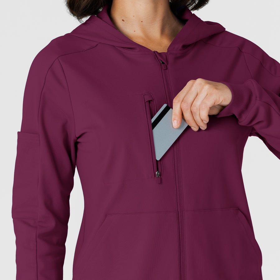 RENEW Knit Women’s Zip Hoodie Wine hemline detail