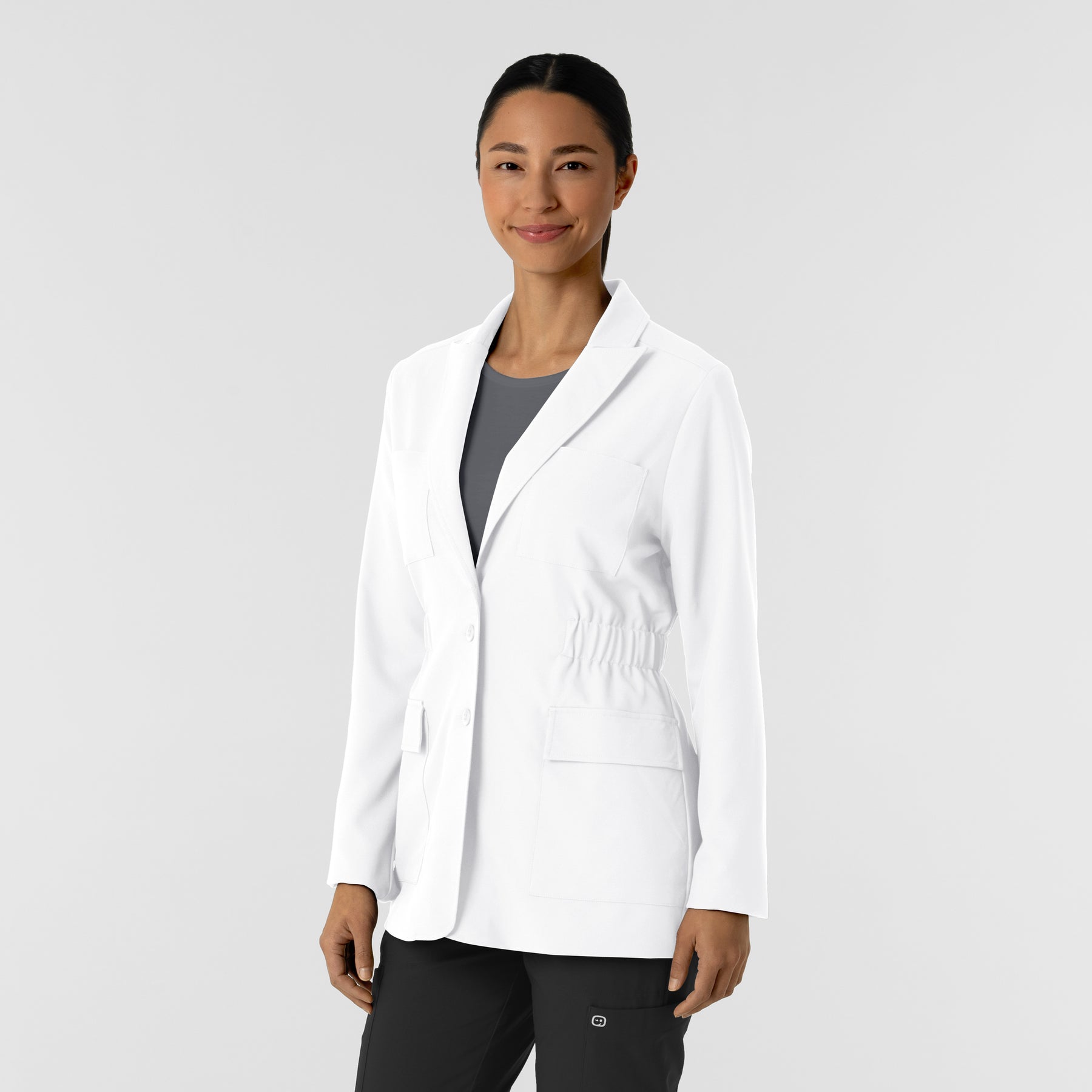 Layers Women's Blazer Short Lab Coat White side view