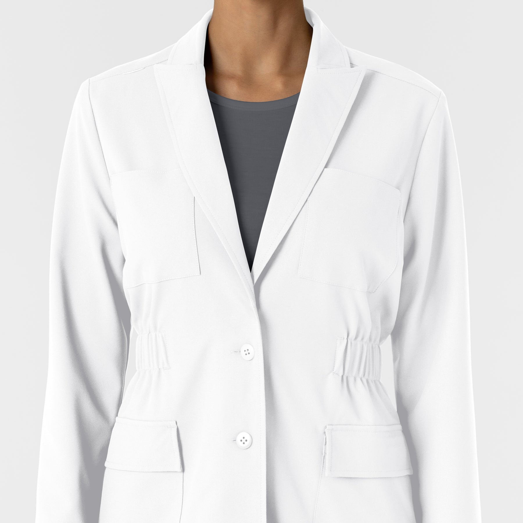 Layers Women's Blazer Short Lab Coat White front detail