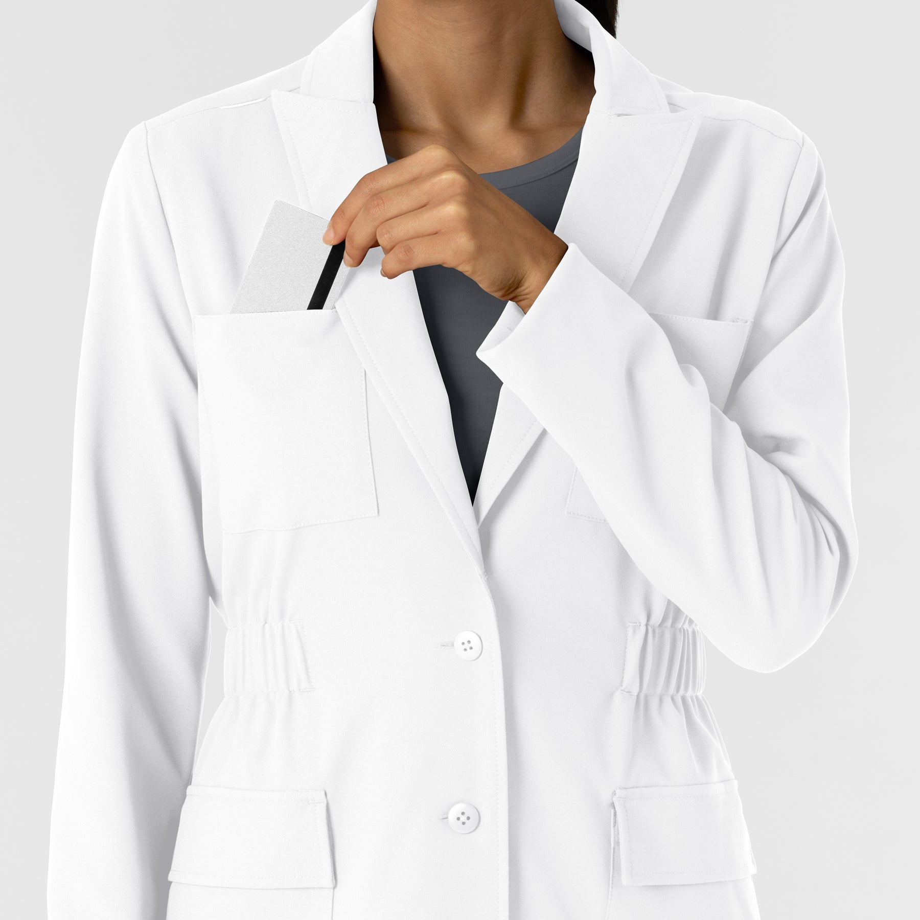 Layers Women's Blazer Short Lab Coat White side detail 2