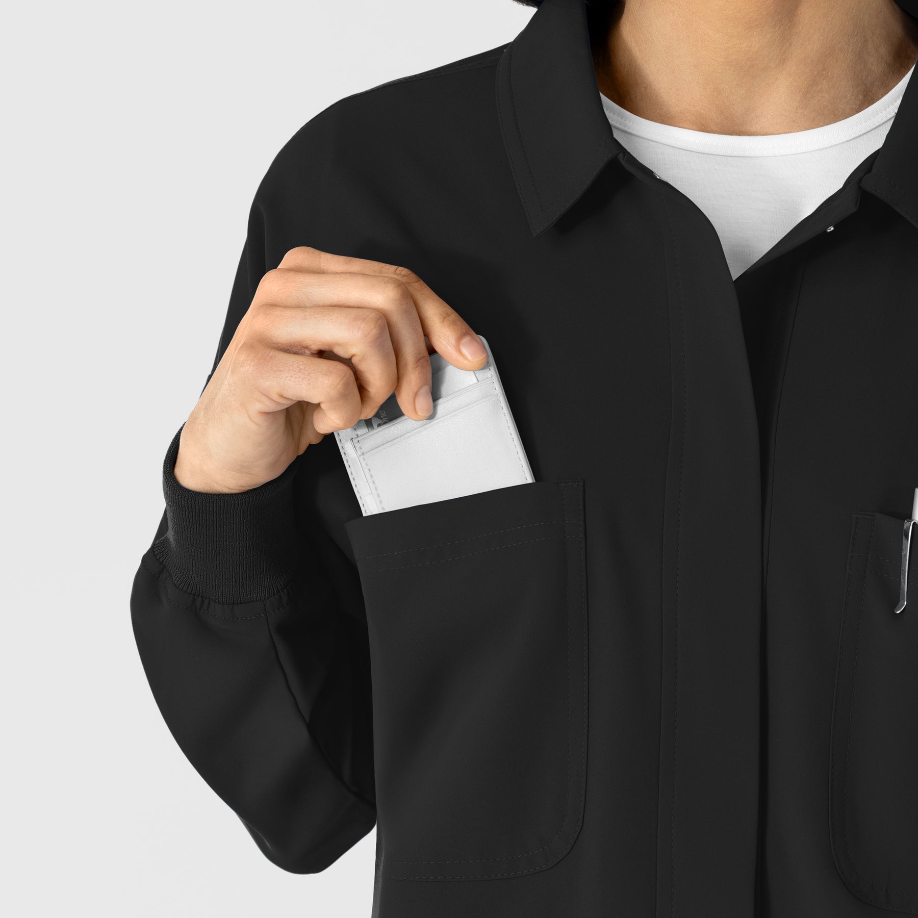 NURTUR Women’s Scrub Shirt Jacket Black front detail