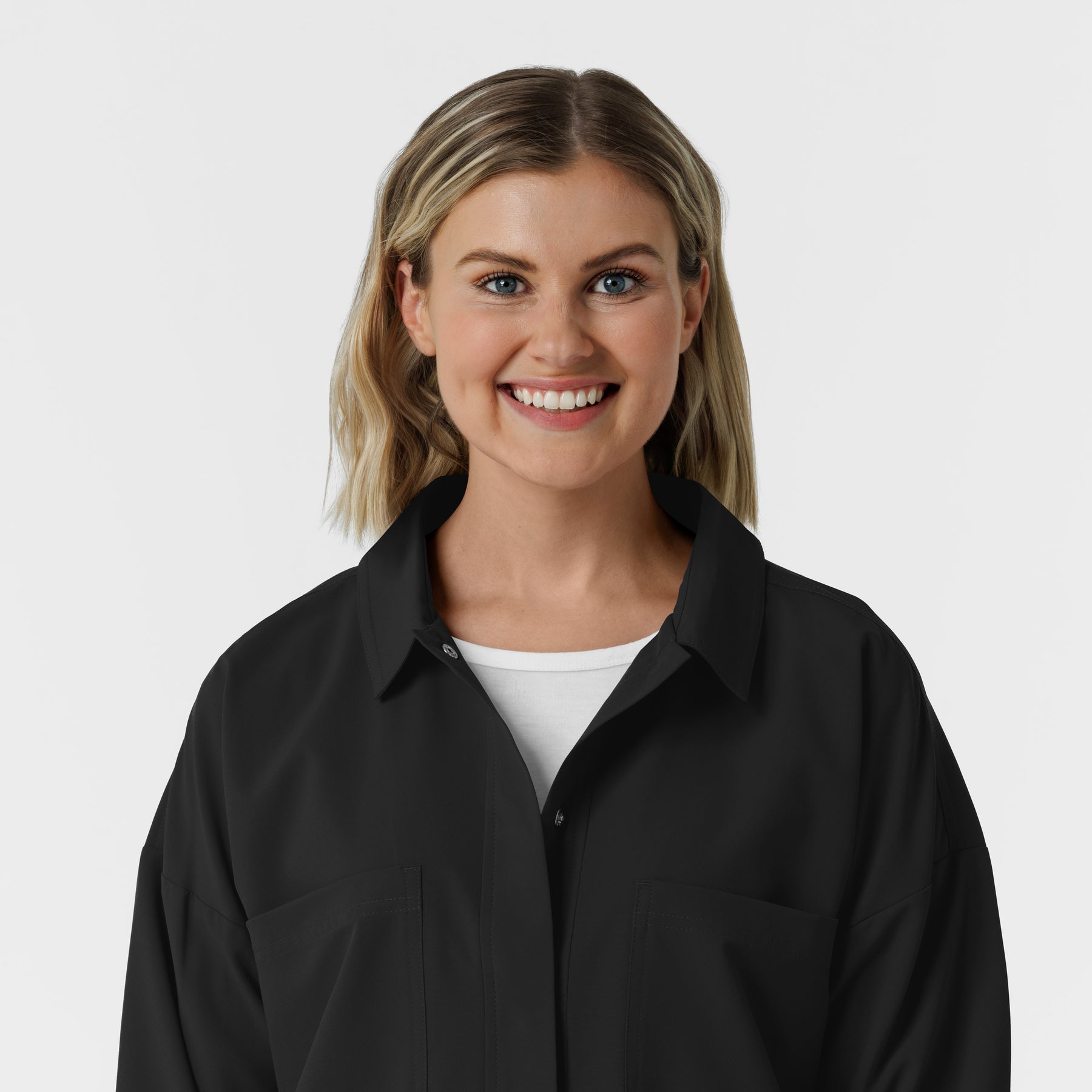 NURTUR Women’s Scrub Shirt Jacket - Black neckline