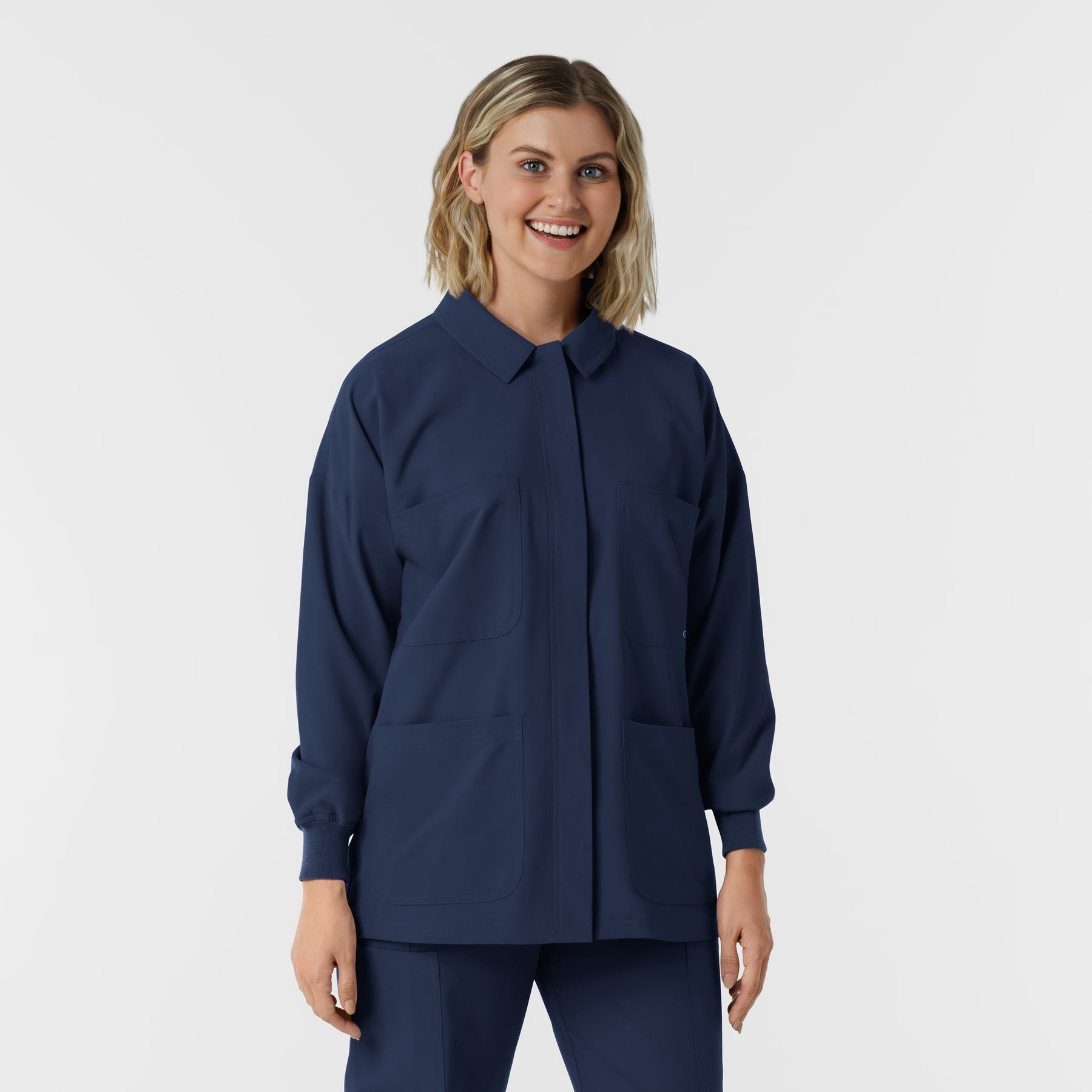 NURTUR Women’s Scrub Shirt Jacket - Navy buttoned up