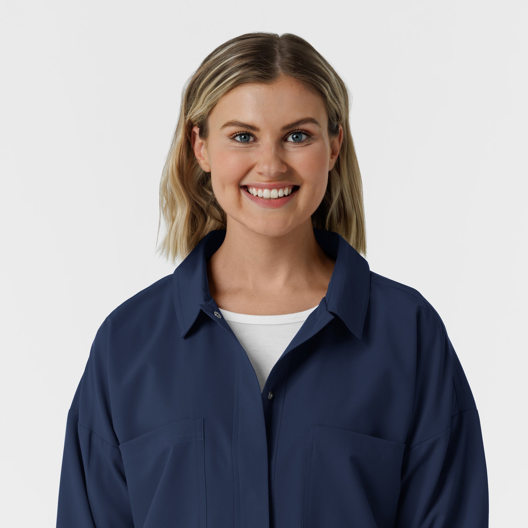 NURTUR Women’s Scrub Shirt Jacket - Navy neckline