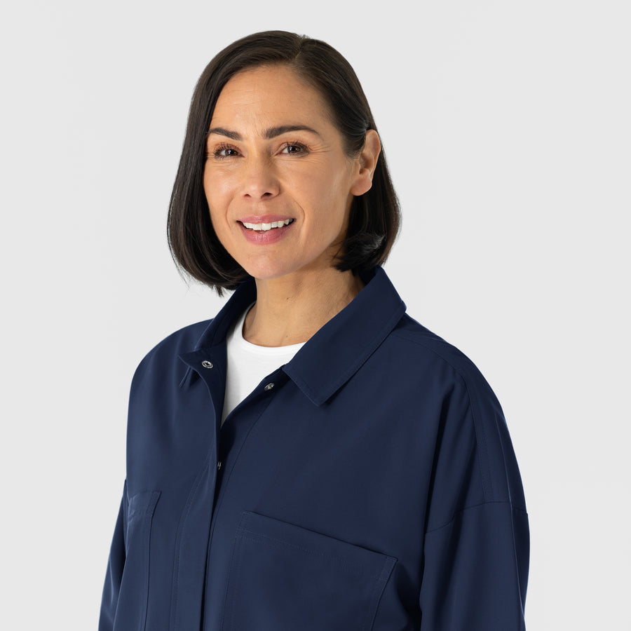 NURTUR Women’s Scrub Shirt Jacket Navy side detail 1