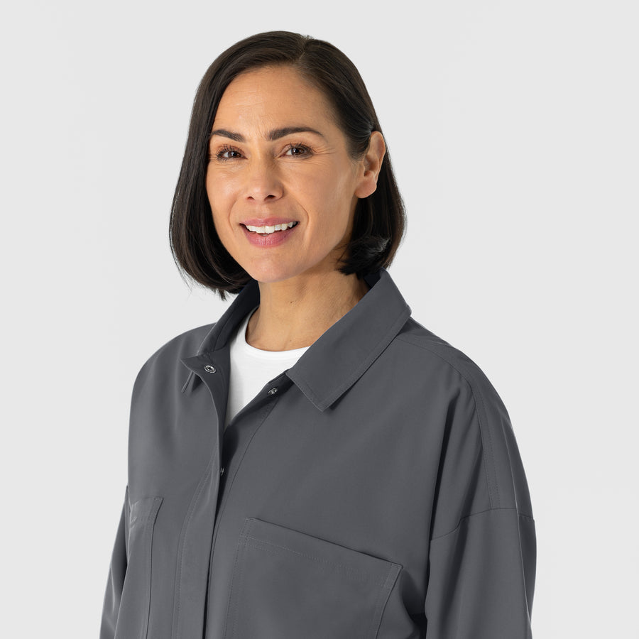 NURTUR Women’s Scrub Shirt Jacket Pewter side detail 1