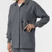 NURTUR Women’s Scrub Shirt Jacket Pewter front left pocket