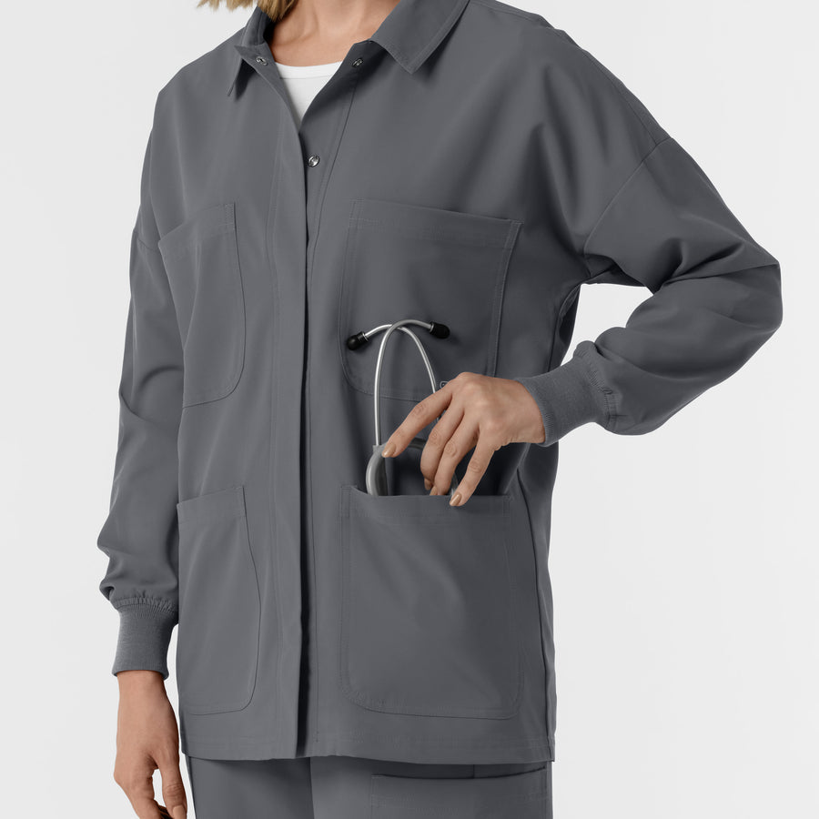 NURTUR Women’s Scrub Shirt Jacket Pewter front left pocket