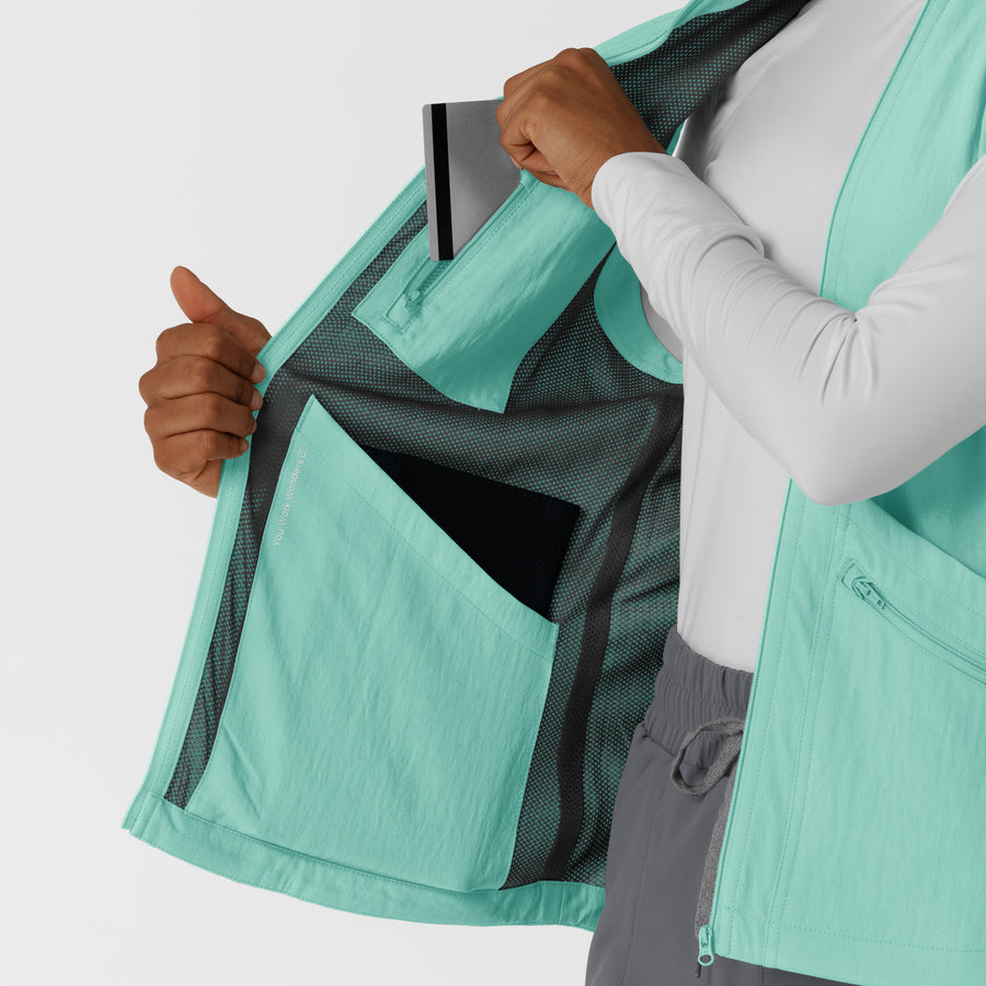 Layers Women's Everything Everywhere Scrub Vest Aruba Blue internal card pocket