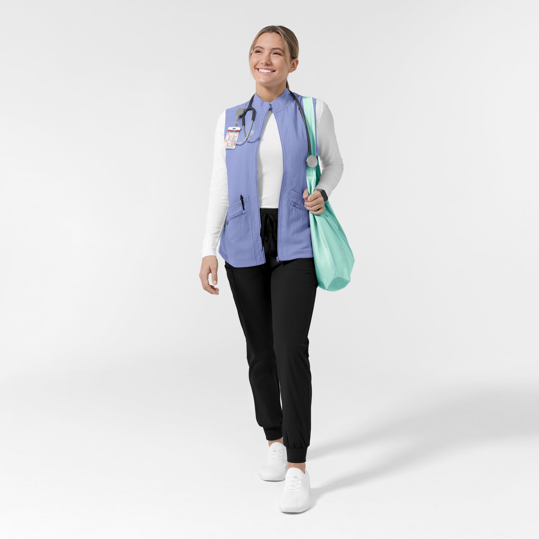Layers Women's Everything Everywhere Scrub Vest Ceil Blue full scrub set