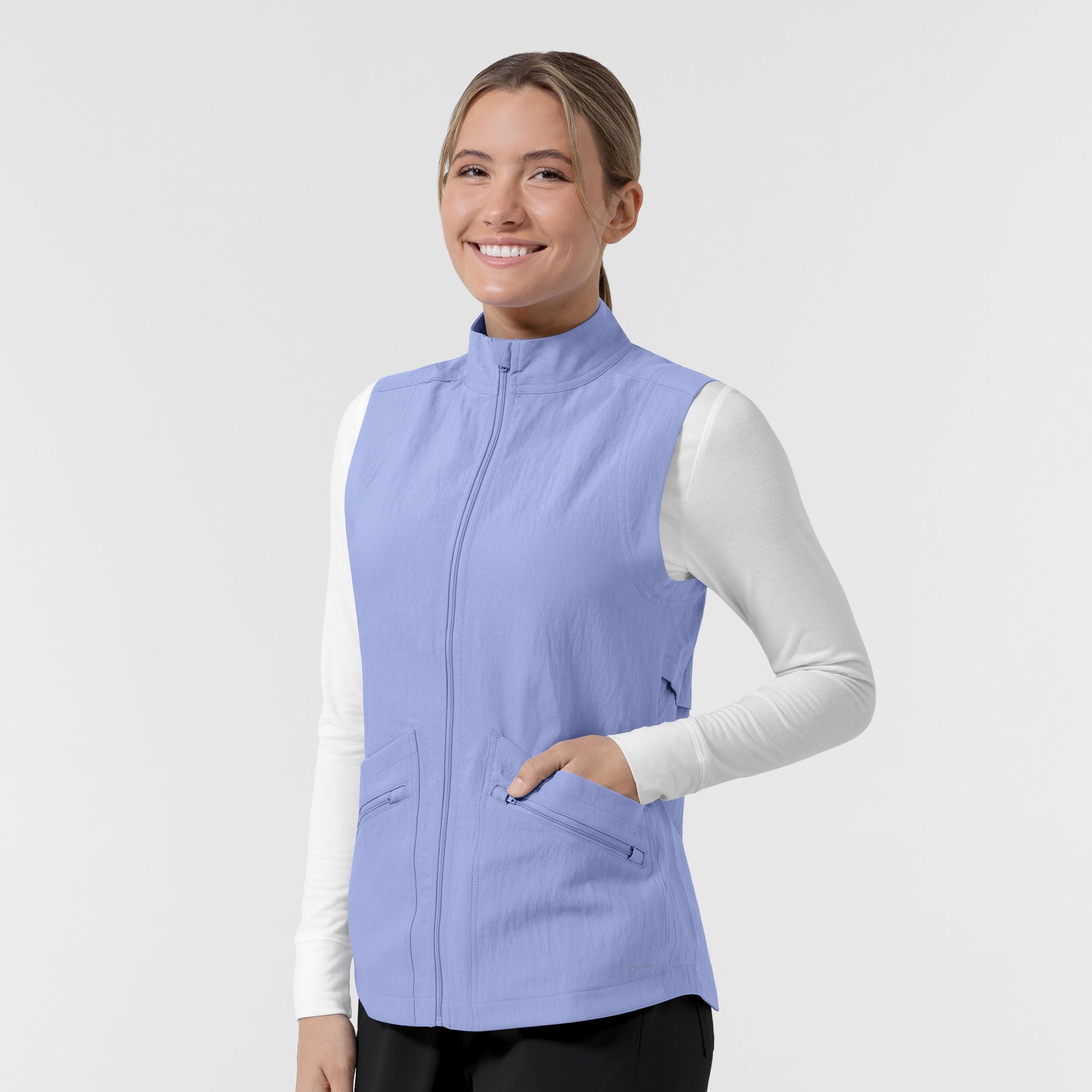 Layers Women's Everything Everywhere Scrub Vest Ceil Blue side view