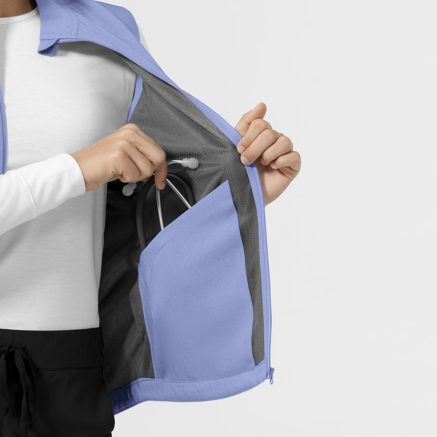 Layers Women's Everything Everywhere Scrub Vest Ceil Blue front detail