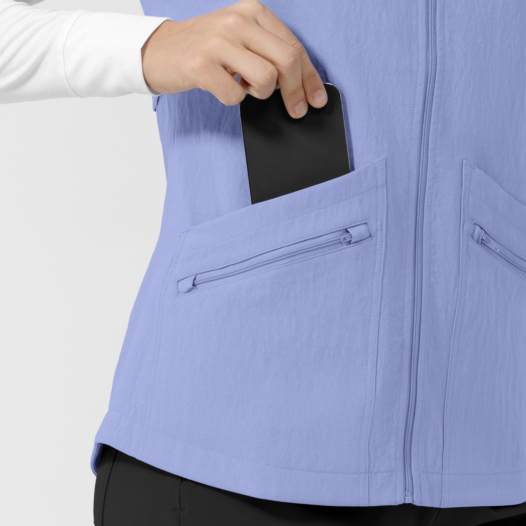 Layers Women's Everything Everywhere Scrub Vest Ceil Blue hemline detail