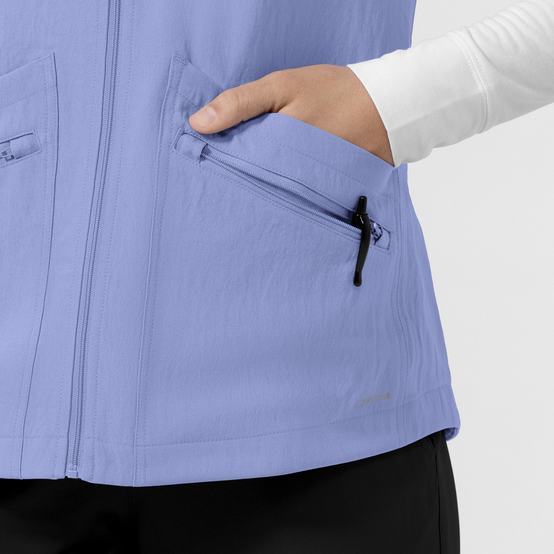 Layers Women's Everything Everywhere Scrub Vest Ceil Blue back detail