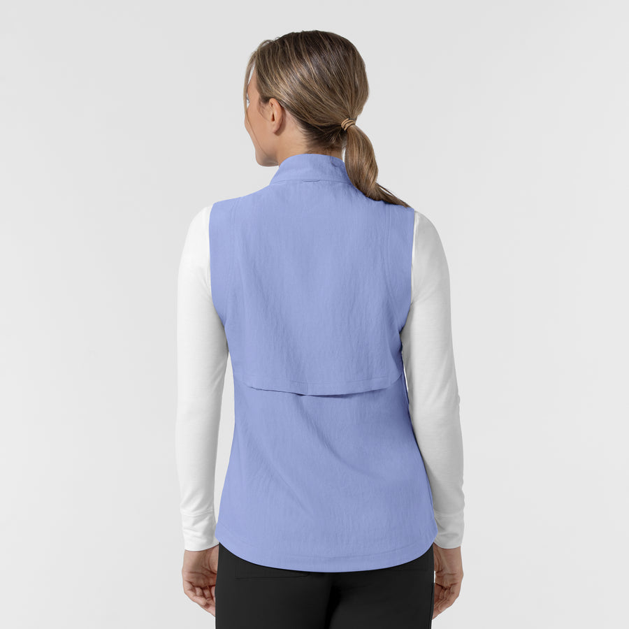 Layers Women's Everything Everywhere Scrub Vest Ceil Blue back view