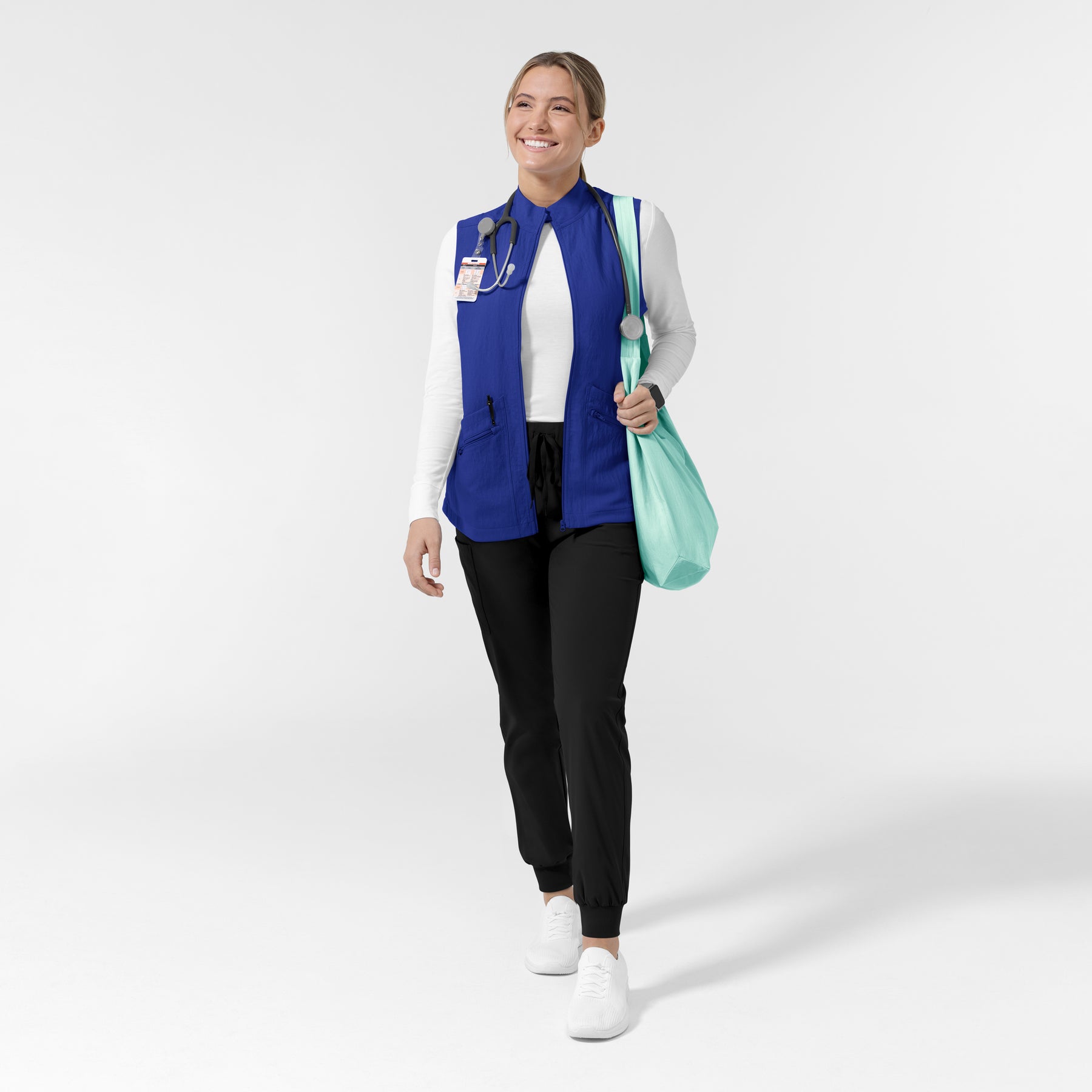 Layers Women's Everything Everywhere Scrub Vest Galaxy Blue full scrub set