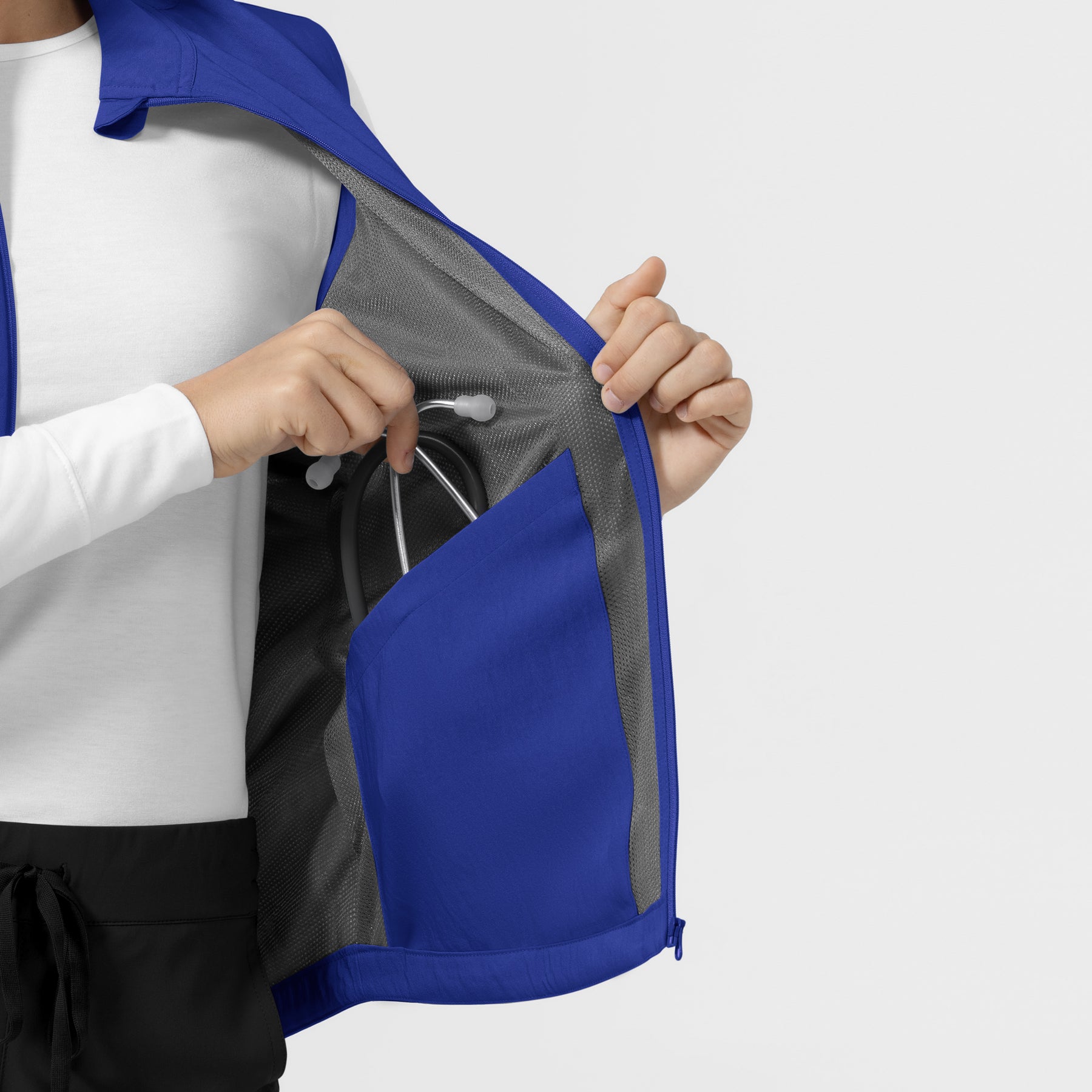 Layers Women's Everything Everywhere Scrub Vest Galaxy Blue front detail
