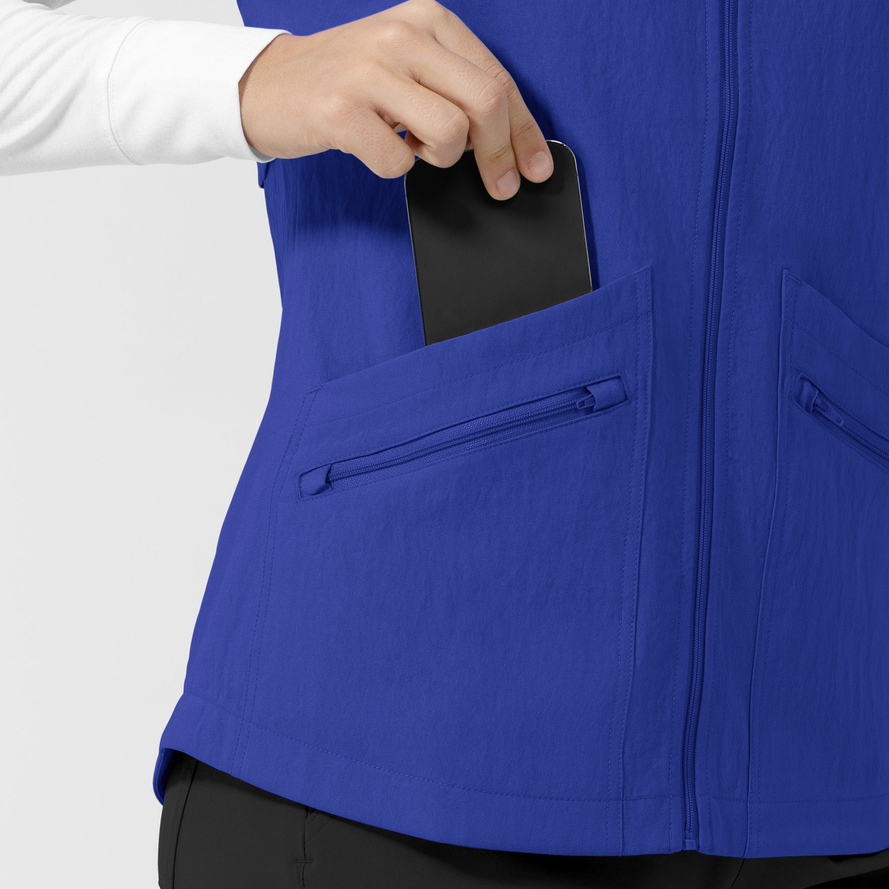 Layers Women's Everything Everywhere Scrub Vest Galaxy Blue hemline detail