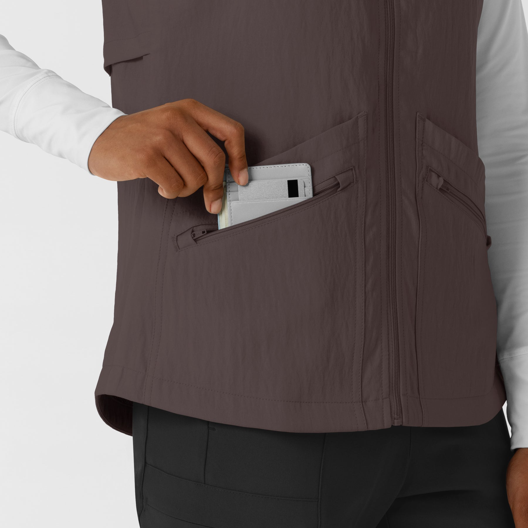 Layers Women's Everything Everywhere Scrub Vest Graphite hemline detail