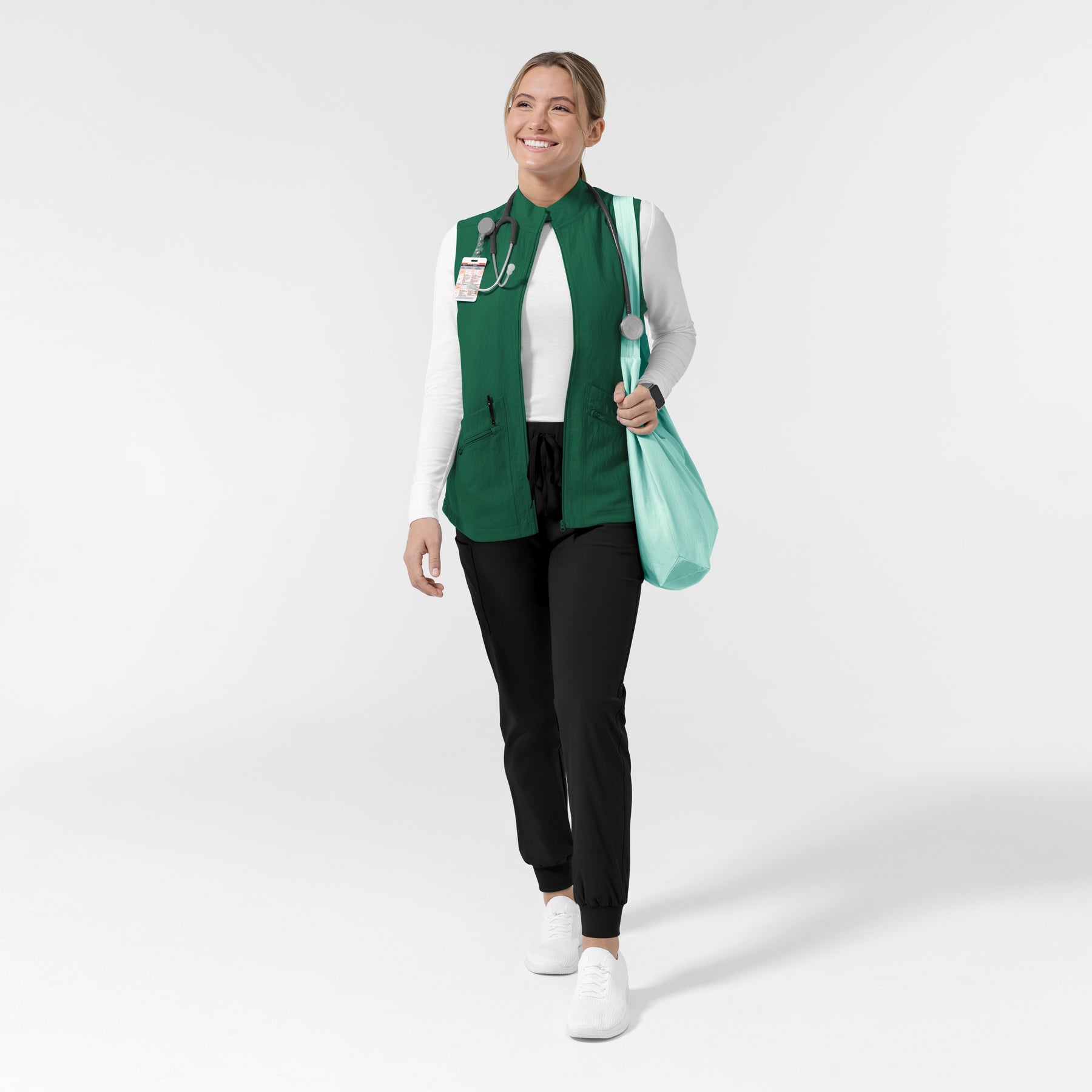 Layers Women's Everything Everywhere Scrub Vest Hunter Green full scrub set