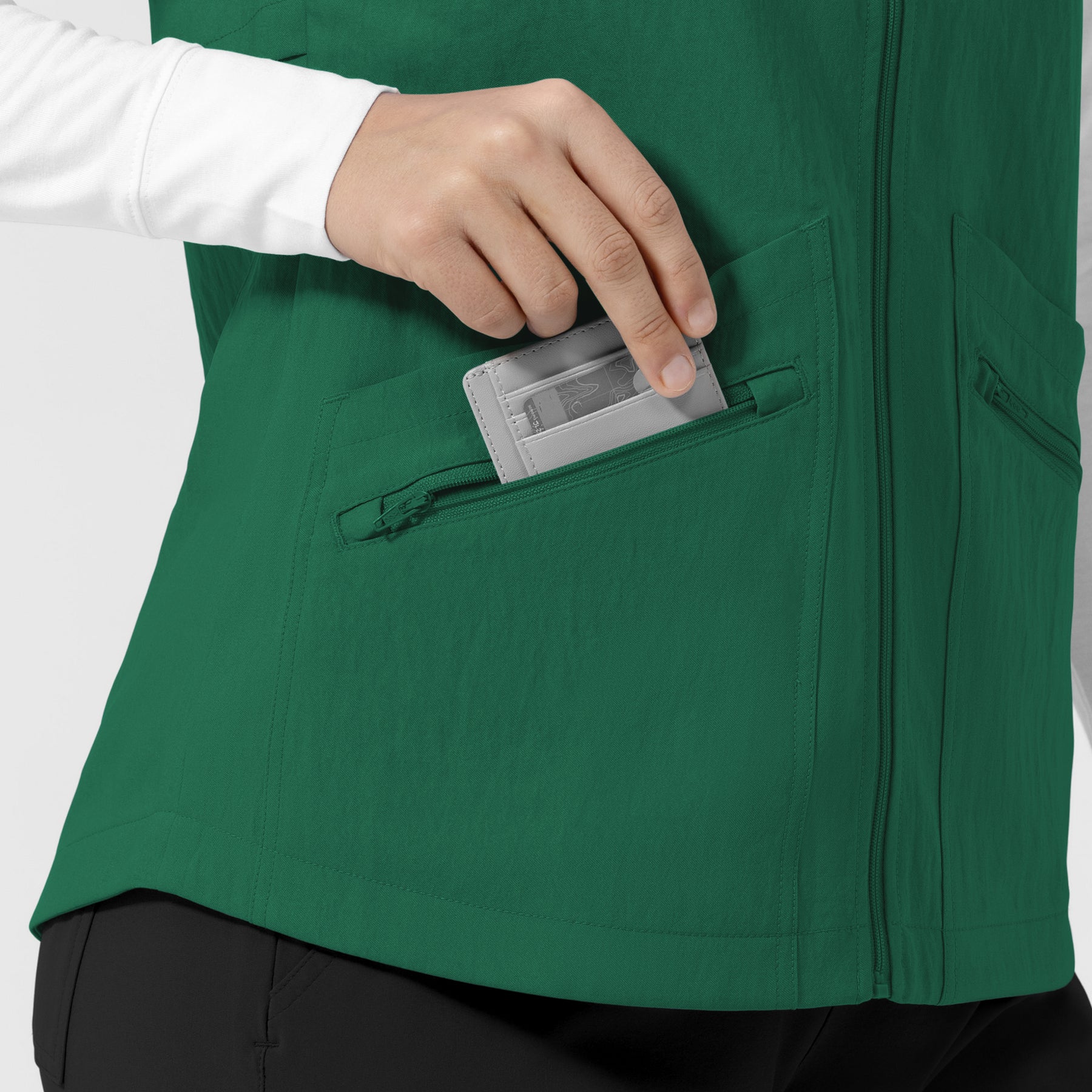 Layers Women's Everything Everywhere Scrub Vest Hunter Green side detail 2