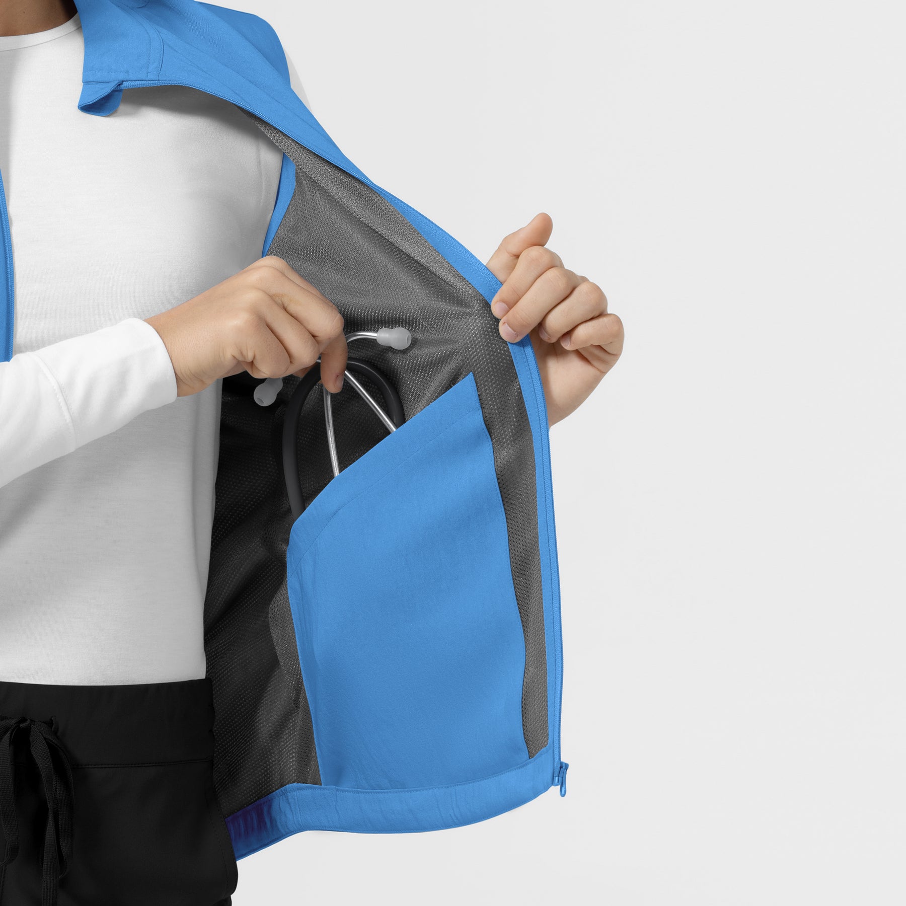 Layers Women's Everything Everywhere Scrub Vest Malibu Blue front detail