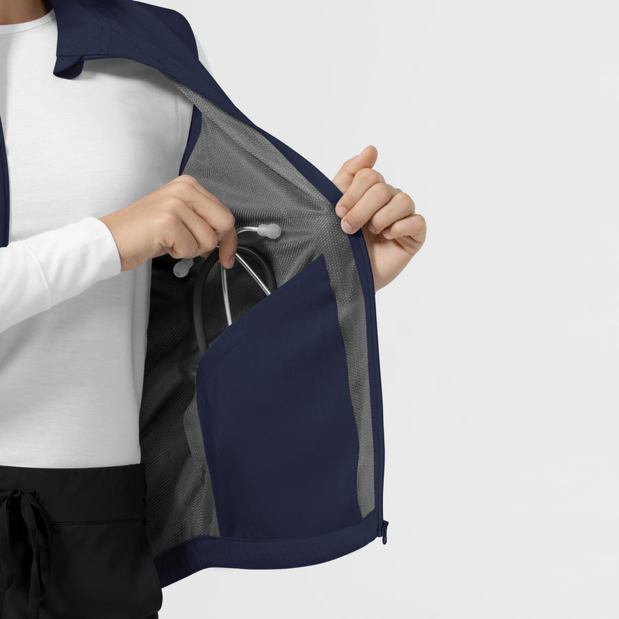 Layers Women's Everything Everywhere Scrub Vest Navy front detail
