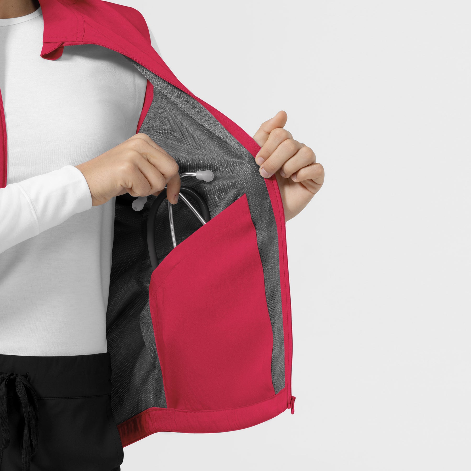 Layers Women's Everything Everywhere Scrub Vest Red front detail
