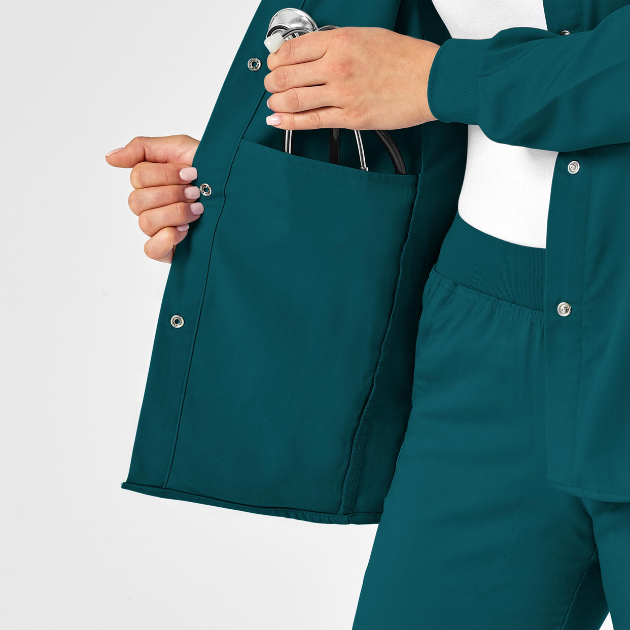 PRO Women's Snap Front Warm-Up Jacket Caribbean Blue side detail 2