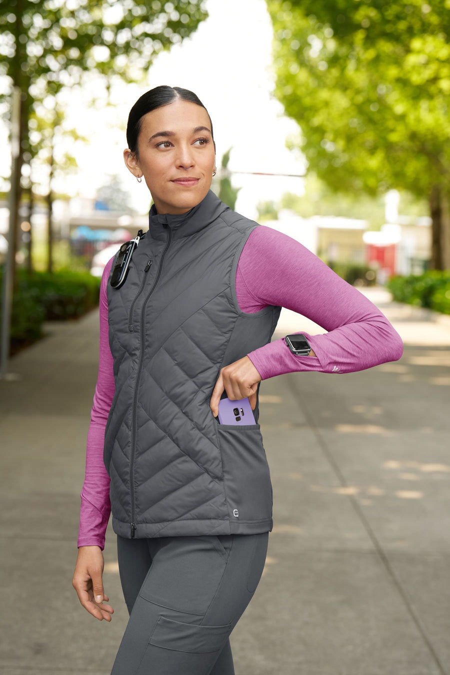 Women's Quilted Scrub Vest - Pewter