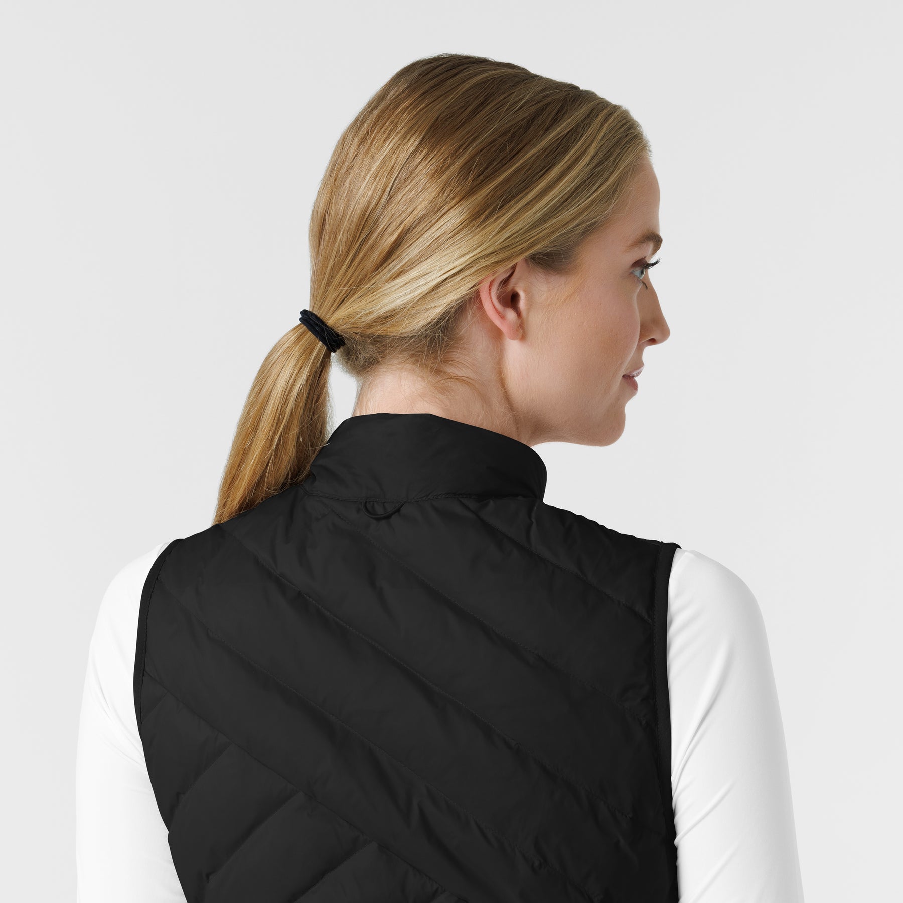 Knits and Layers Women's Quilted Scrub Vest Black side detail 1