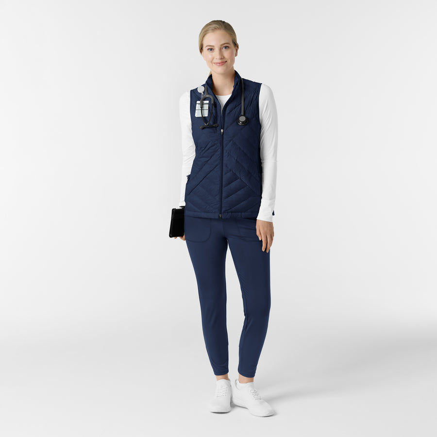 Knits and Layers Women's Quilted Scrub Vest Navy full scrub set