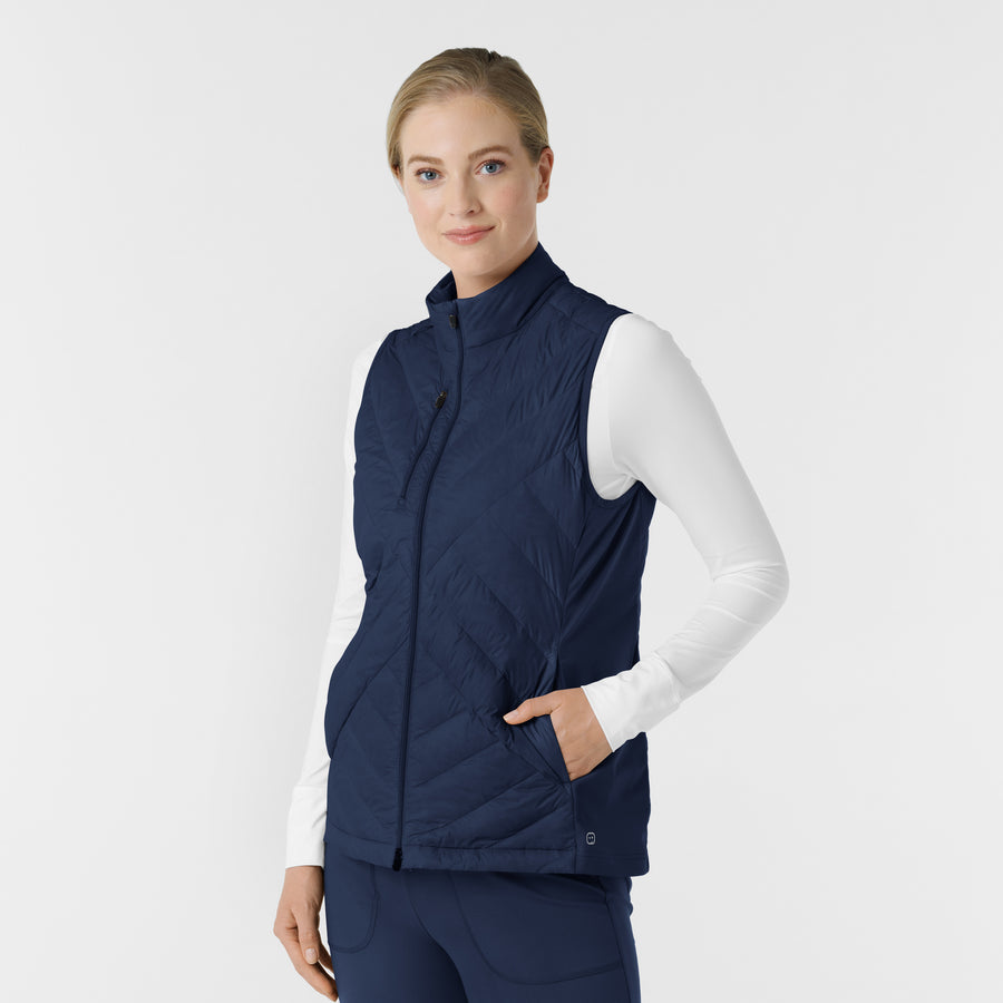 Knits and Layers Women's Quilted Scrub Vest Navy side view