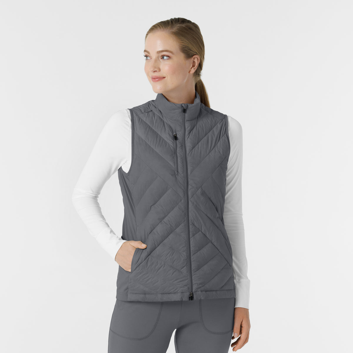 Knits and Layers Women's Quilted Scrub Vest Pewter