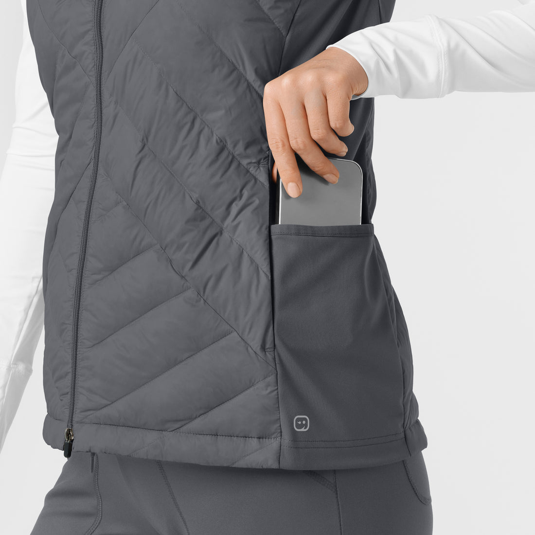 Knits and Layers Women's Quilted Scrub Vest Pewter back detail