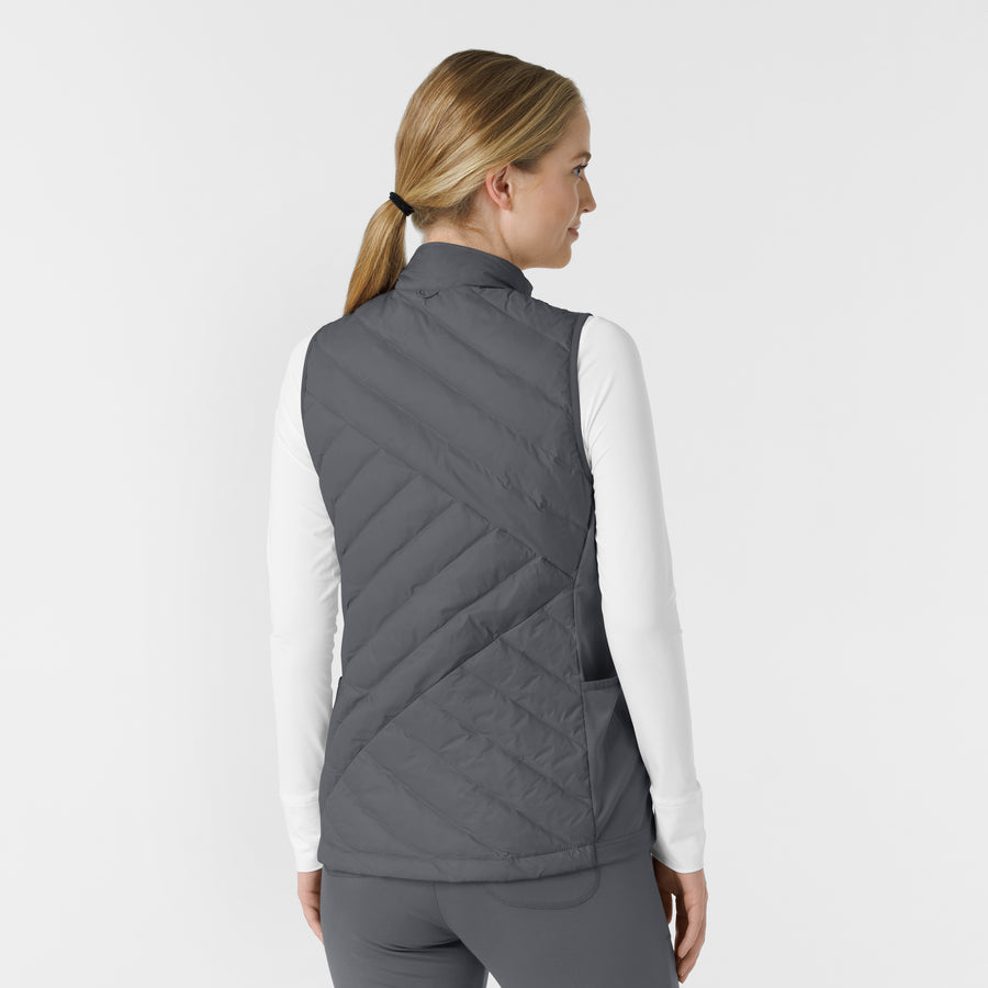 Knits and Layers Women's Quilted Scrub Vest Pewter back view