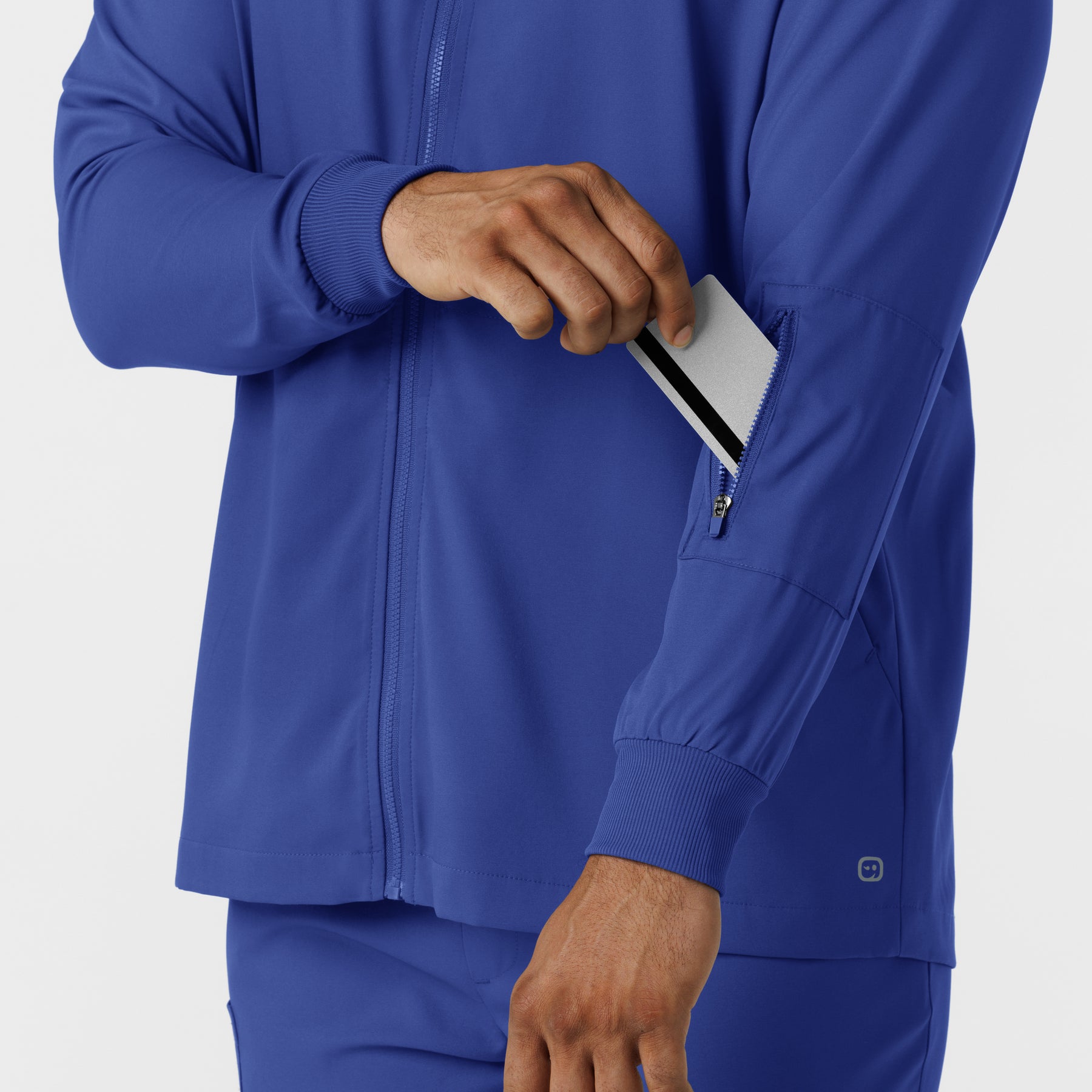 Boundless Men's Warm Up Scrub Jacket Galaxy Blue hemline detail