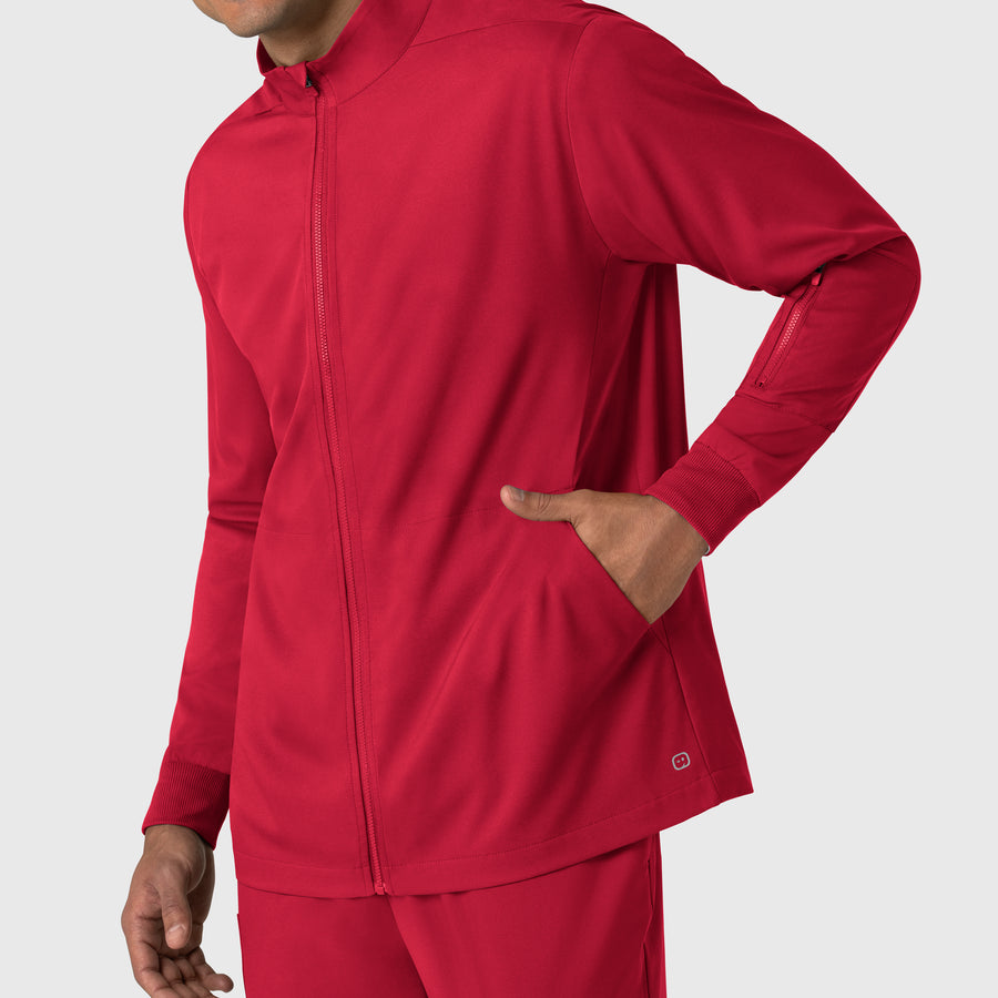 Boundless Men's Warm Up Scrub Jacket Red front detail