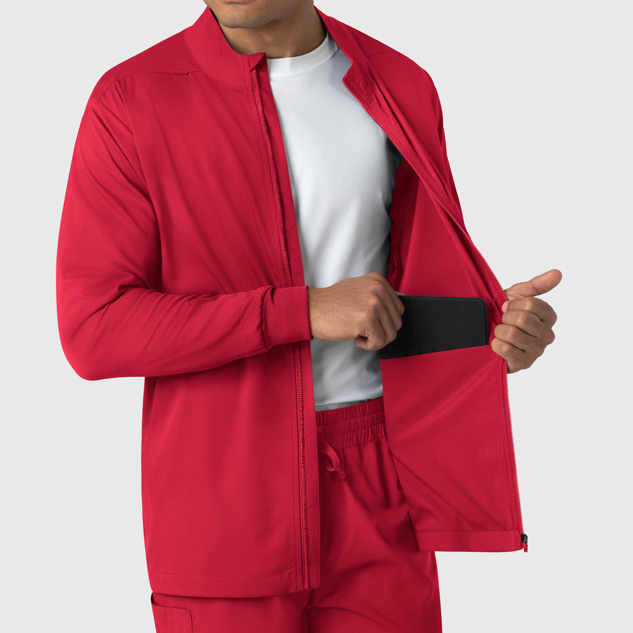 Boundless Men's Warm Up Scrub Jacket Red side detail 2
