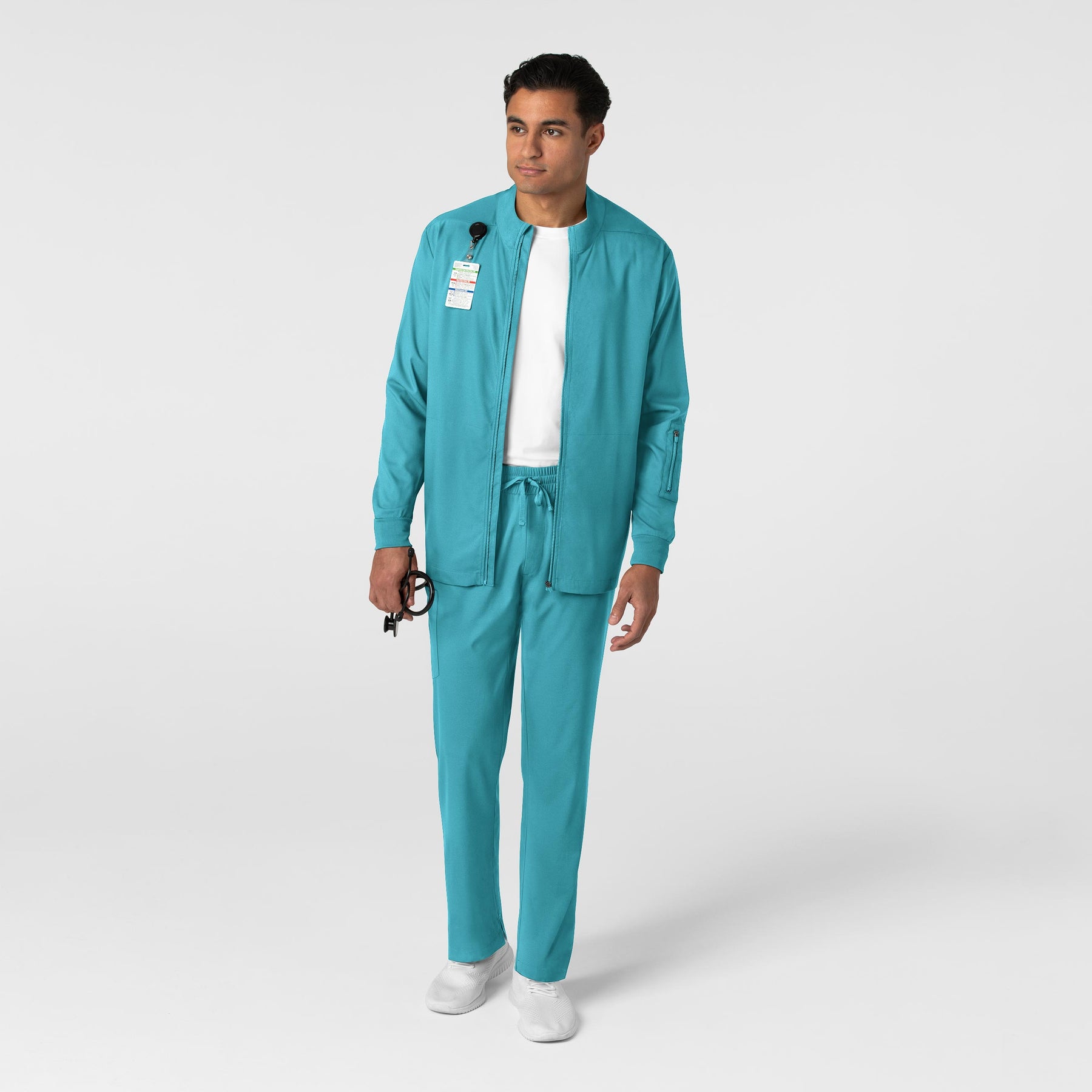 Boundless Men's Warm Up Jacket Teal full scrub set