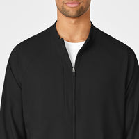 W123 Men's Zip Front Warm Up Jacket Black front detail